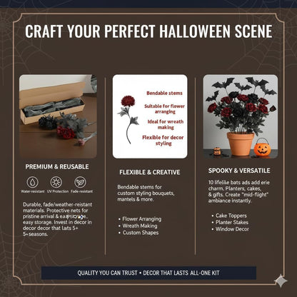 Halloween Black Burgundy Artificial Flowers Bouquet with Bat Accents