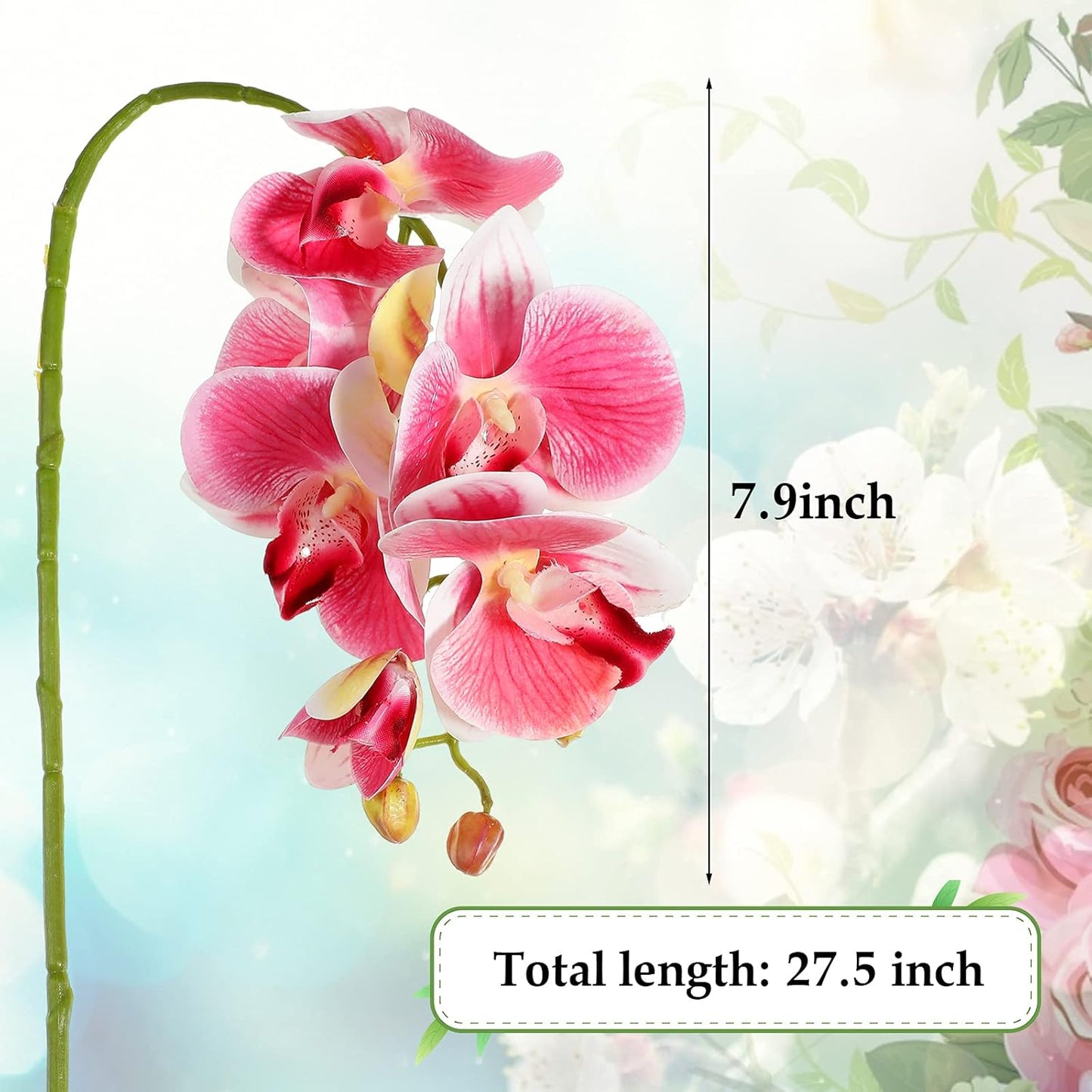 2 Pieces Artificial Phalaenopsis with Suction Cups Terrarium Plant Decoration Reptile Habitat Plant Decor for Hermit Crab Lizards Geckos Snake Reptile (Dark Pink, White Yellow)