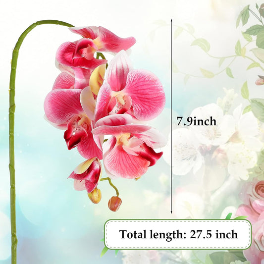 2 Pieces Artificial Phalaenopsis with Suction Cups Terrarium Plant Decoration Reptile Habitat Plant Decor for Hermit Crab Lizards Geckos Snake Reptile (Dark Pink, White Yellow)