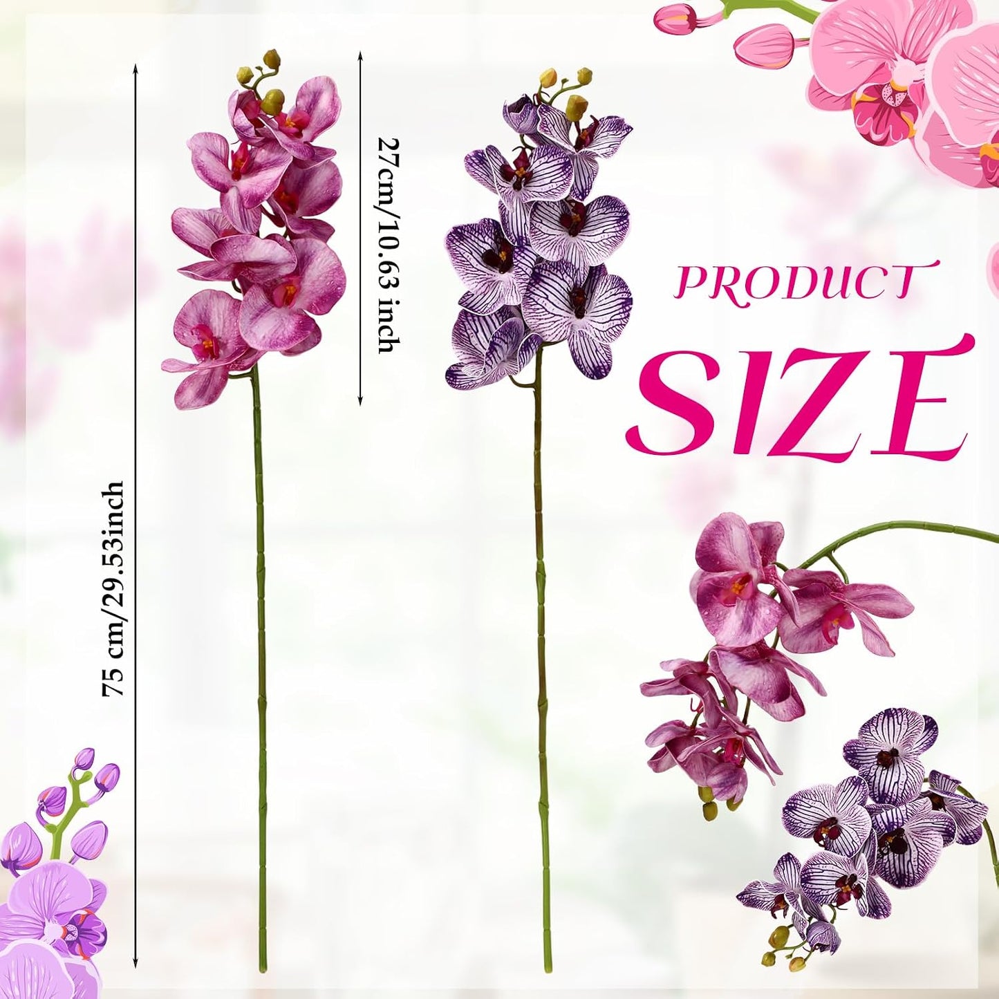 2 Pieces Artificial Phalaenopsis with Suction Cups Terrarium Plant Decoration Reptile Habitat Plant Decor for Hermit Crab Lizards Geckos Snake Reptile (Dark Pink, White Yellow)