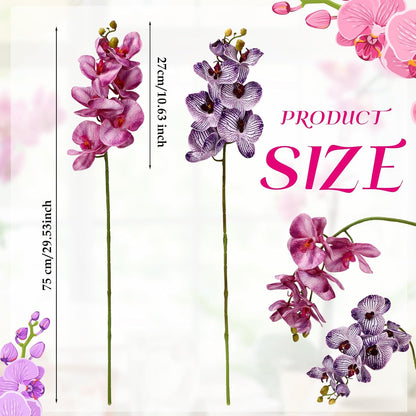 2 Pieces Artificial Phalaenopsis with Suction Cups Terrarium Plant Decoration Reptile Habitat Plant Decor for Hermit Crab Lizards Geckos Snake Reptile (Dark Pink, White Yellow)