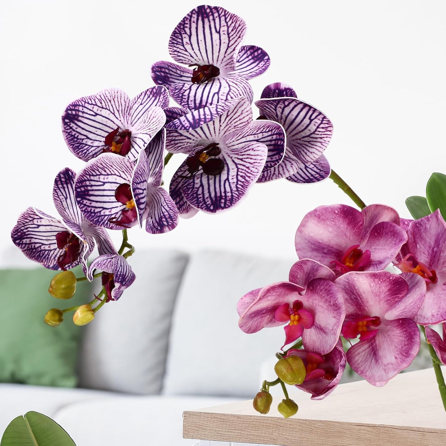 2 Pieces Artificial Phalaenopsis with Suction Cups Terrarium Plant Decoration Reptile Habitat Plant Decor for Hermit Crab Lizards Geckos Snake Reptile (Dark Pink, White Yellow)