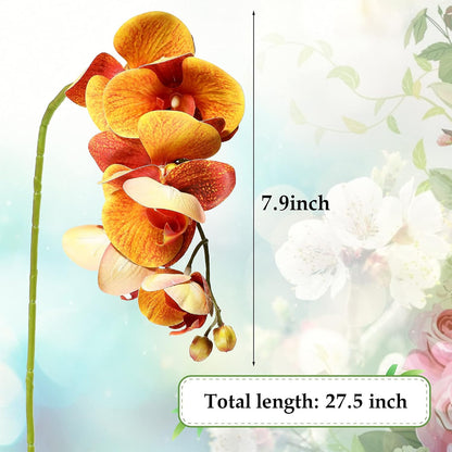 2 Pieces Artificial Phalaenopsis with Suction Cups Terrarium Plant Decoration Reptile Habitat Plant Decor for Hermit Crab Lizards Geckos Snake Reptile (Dark Pink, White Yellow)