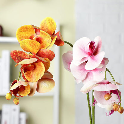 2 Pieces Artificial Phalaenopsis with Suction Cups Terrarium Plant Decoration Reptile Habitat Plant Decor for Hermit Crab Lizards Geckos Snake Reptile (Dark Pink, White Yellow)