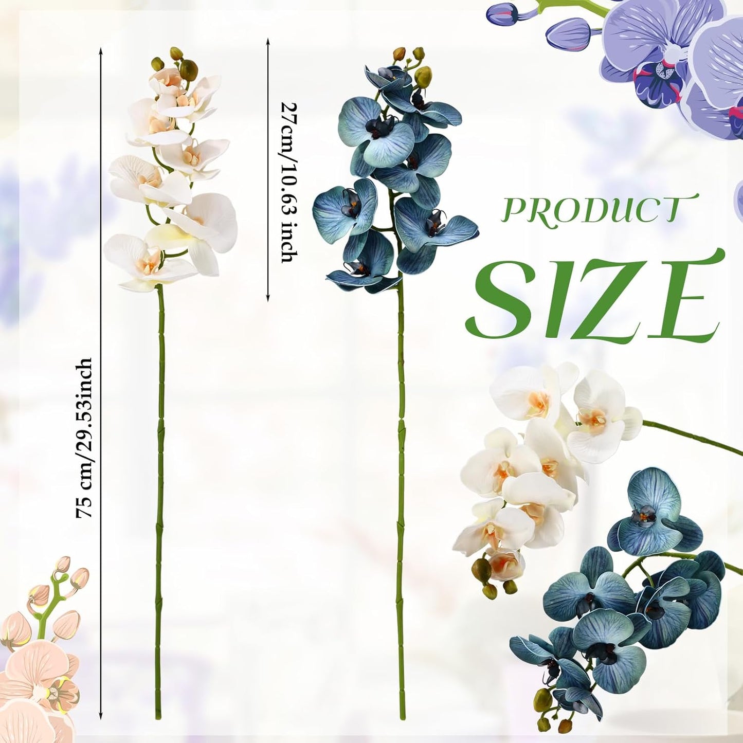 2 Pieces Artificial Phalaenopsis with Suction Cups Terrarium Plant Decoration Reptile Habitat Plant Decor for Hermit Crab Lizards Geckos Snake Reptile (Dark Pink, White Yellow)