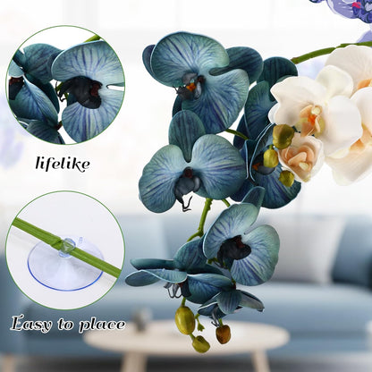 2 Pieces Artificial Phalaenopsis with Suction Cups Terrarium Plant Decoration Reptile Habitat Plant Decor for Hermit Crab Lizards Geckos Snake Reptile (Dark Pink, White Yellow)