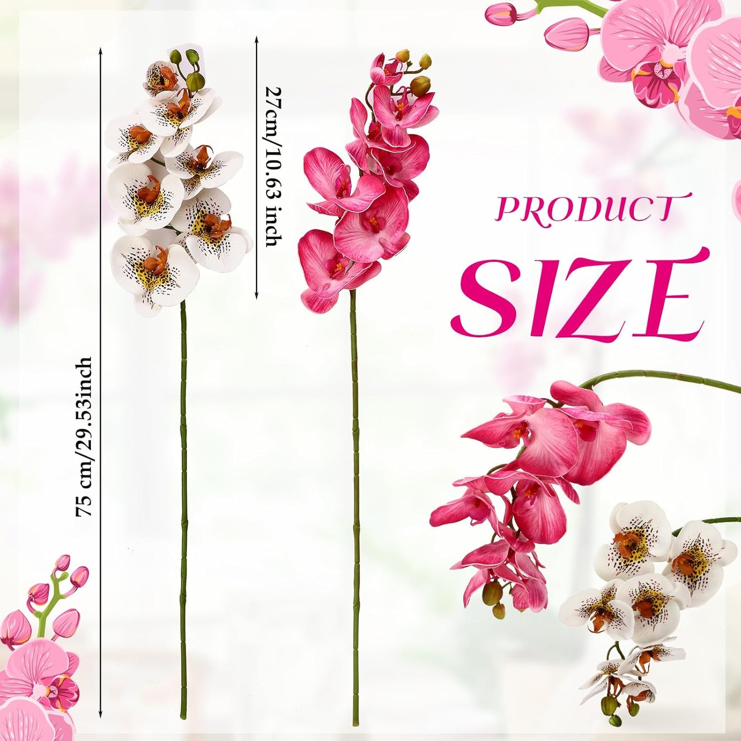 2 Pieces Artificial Phalaenopsis with Suction Cups Terrarium Plant Decoration Reptile Habitat Plant Decor for Hermit Crab Lizards Geckos Snake Reptile (Dark Pink, White Yellow)