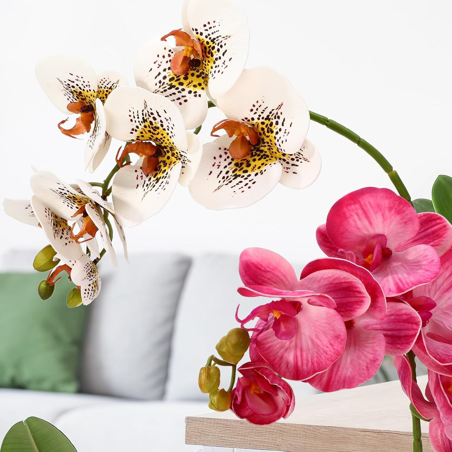 2 Pieces Artificial Phalaenopsis with Suction Cups Terrarium Plant Decoration Reptile Habitat Plant Decor for Hermit Crab Lizards Geckos Snake Reptile (Dark Pink, White Yellow)