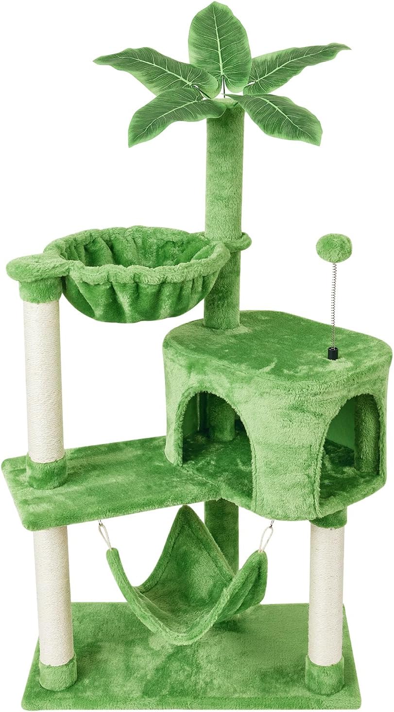 Cat Tree Cat Tower Condo with Sisal Scratching Post for Indoor Cats Tree Furniture with Hammock Perch and Kitten Ball Toys, Multi-Level Pet Activity Center (Green)