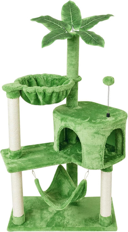 Cat Tree Cat Tower Condo with Sisal Scratching Post for Indoor Cats Tree Furniture with Hammock Perch and Kitten Ball Toys, Multi-Level Pet Activity Center (Green)