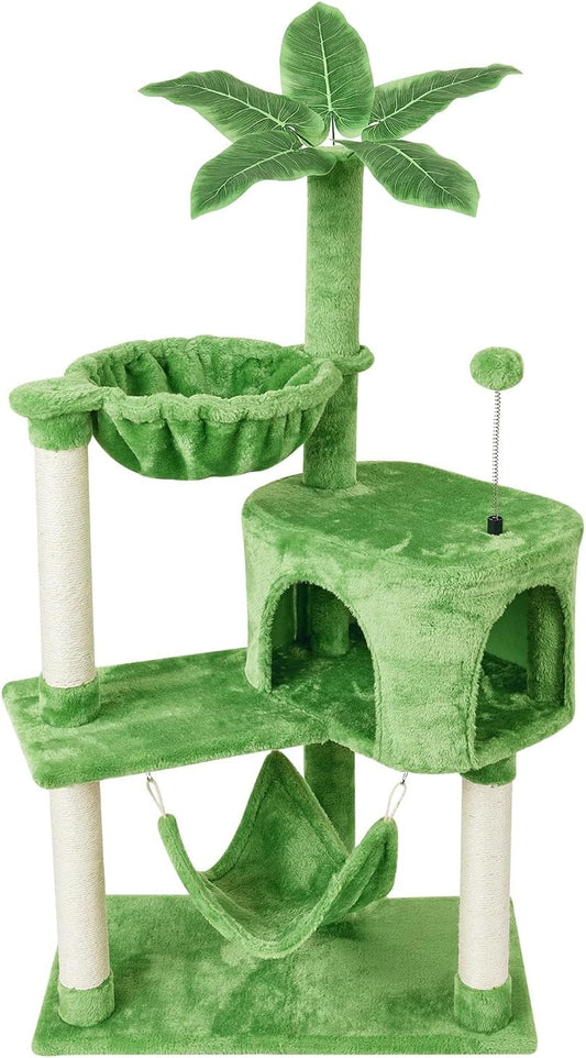Cat Tree Cat Tower Condo with Sisal Scratching Post for Indoor Cats Tree Furniture with Hammock Perch and Kitten Ball Toys, Multi-Level Pet Activity Center (Green)