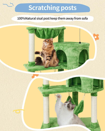 Cat Tree Cat Tower Condo with Sisal Scratching Post for Indoor Cats Tree Furniture with Hammock Perch and Kitten Ball Toys, Multi-Level Pet Activity Center (Green)