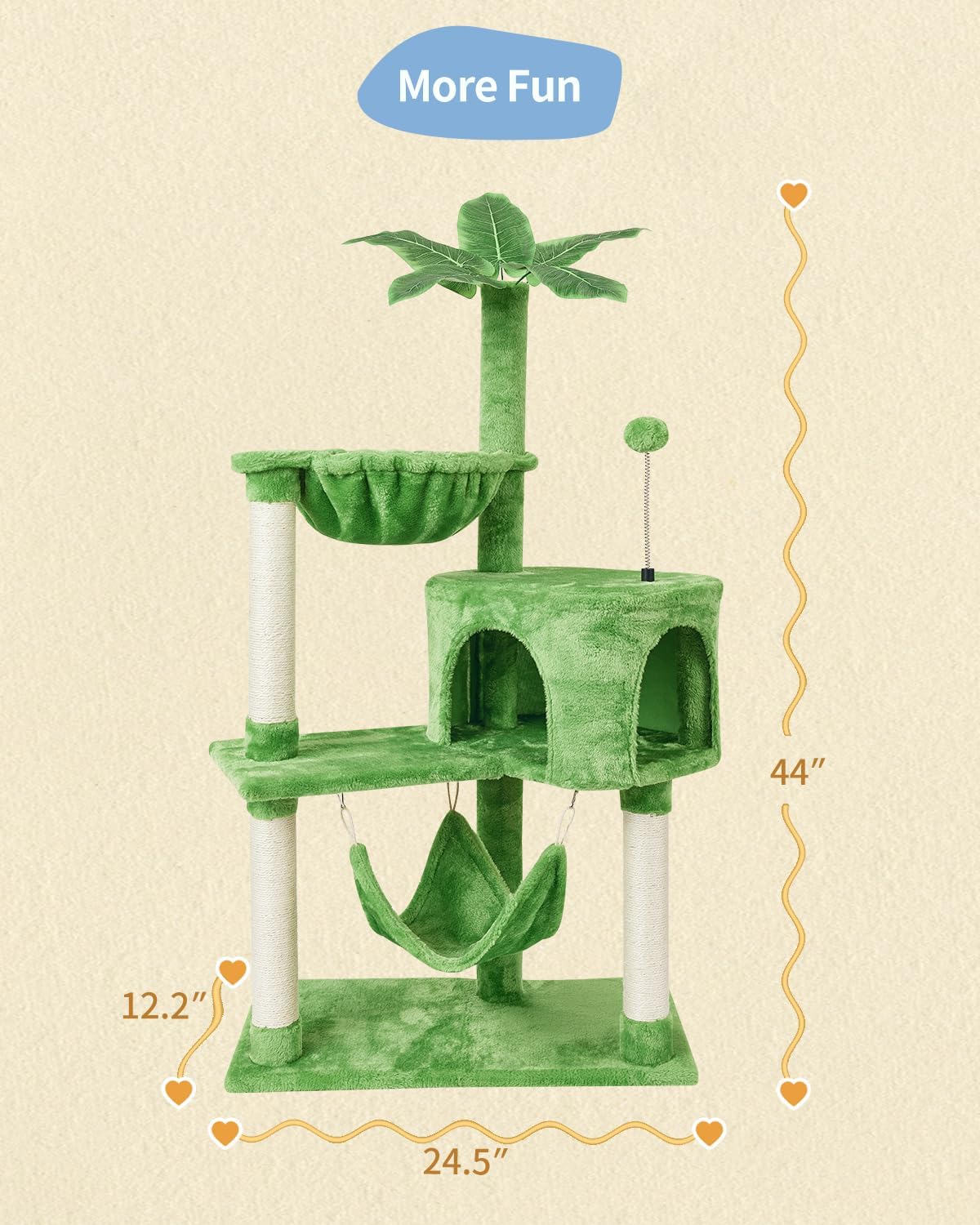 Cat Tree Cat Tower Condo with Sisal Scratching Post for Indoor Cats Tree Furniture with Hammock Perch and Kitten Ball Toys, Multi-Level Pet Activity Center (Green)