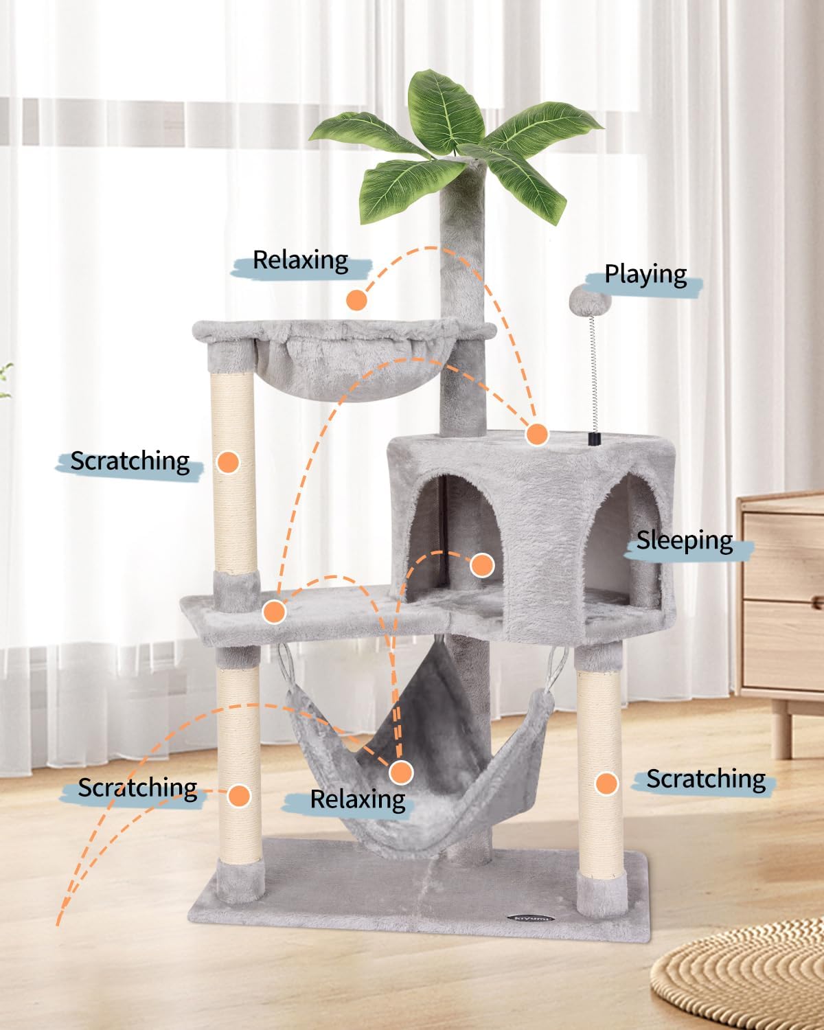 Cat Tree Cat Tower Condo with Sisal Scratching Post for Indoor Cats Tree Furniture with Hammock Perch and Kitten Ball Toys, Multi-Level Pet Activity Center (Green)