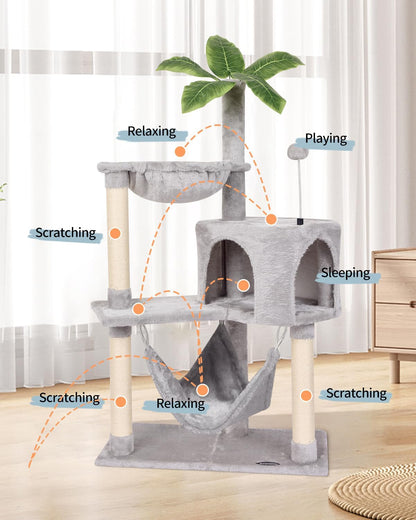 Cat Tree Cat Tower Condo with Sisal Scratching Post for Indoor Cats Tree Furniture with Hammock Perch and Kitten Ball Toys, Multi-Level Pet Activity Center (Green)
