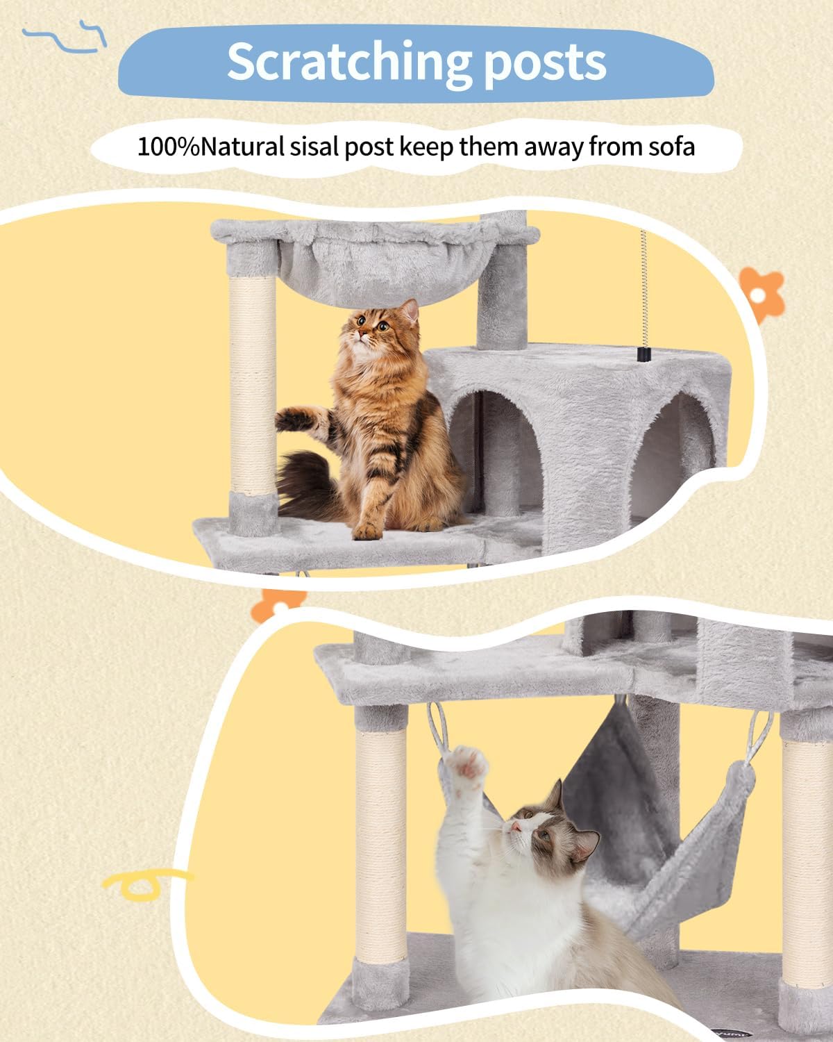 Cat Tree Cat Tower Condo with Sisal Scratching Post for Indoor Cats Tree Furniture with Hammock Perch and Kitten Ball Toys, Multi-Level Pet Activity Center (Green)