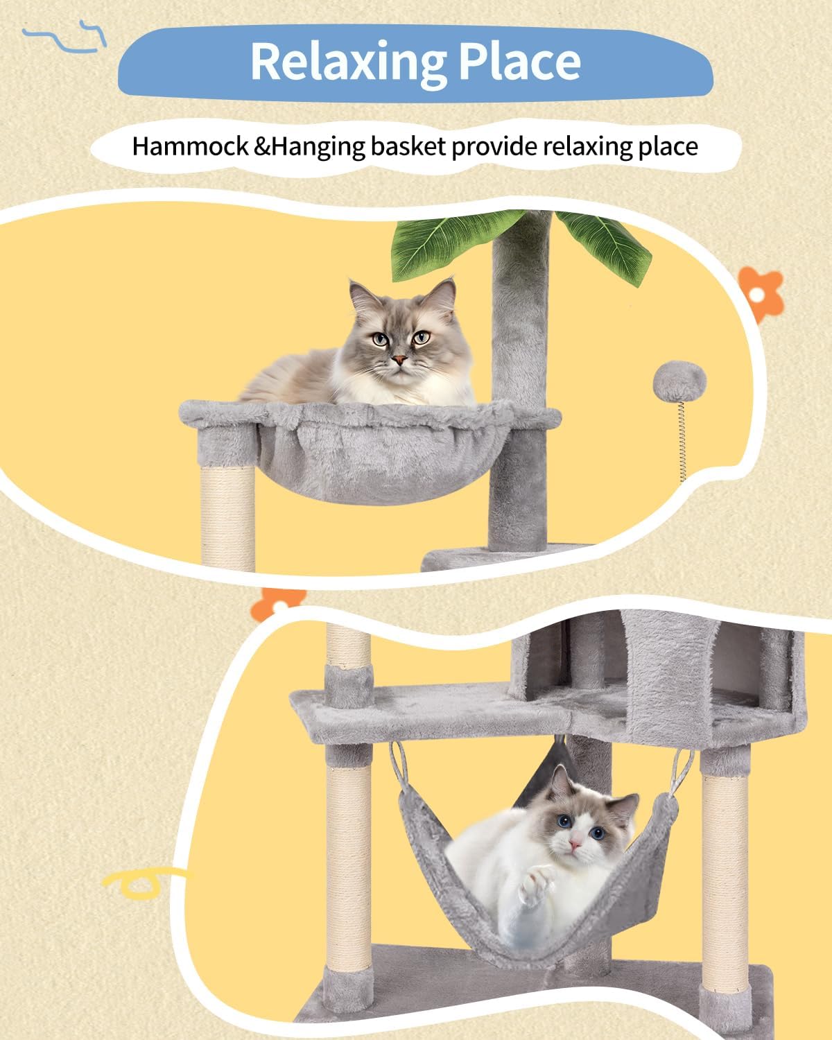 Cat Tree Cat Tower Condo with Sisal Scratching Post for Indoor Cats Tree Furniture with Hammock Perch and Kitten Ball Toys, Multi-Level Pet Activity Center (Green)