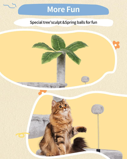 Cat Tree Cat Tower Condo with Sisal Scratching Post for Indoor Cats Tree Furniture with Hammock Perch and Kitten Ball Toys, Multi-Level Pet Activity Center (Green)