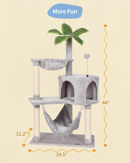 Cat Tree Cat Tower Condo with Sisal Scratching Post for Indoor Cats Tree Furniture with Hammock Perch and Kitten Ball Toys, Multi-Level Pet Activity Center (Green)