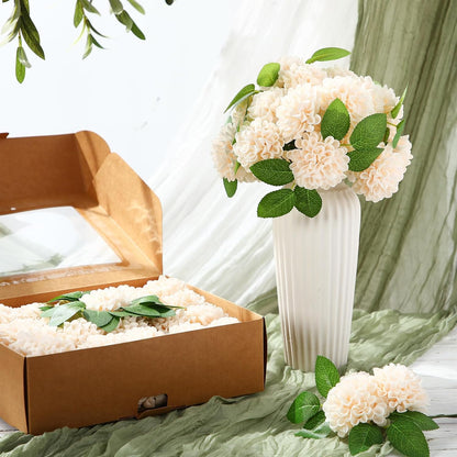 100 Pcs Artificial Dahlia Flowers Bulk Foam Roses Flowers with Stems Floral Arrangements Table Centerpiece for DIY Arrangement Bouquet Wedding Bridal Shower Party Decoration(Champagne)