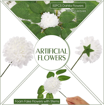 100 Pcs Artificial Dahlia Flowers Bulk Foam Roses Flowers with Stems Floral Arrangements Table Centerpiece for DIY Arrangement Bouquet Wedding Bridal Shower Party Decoration(Champagne)