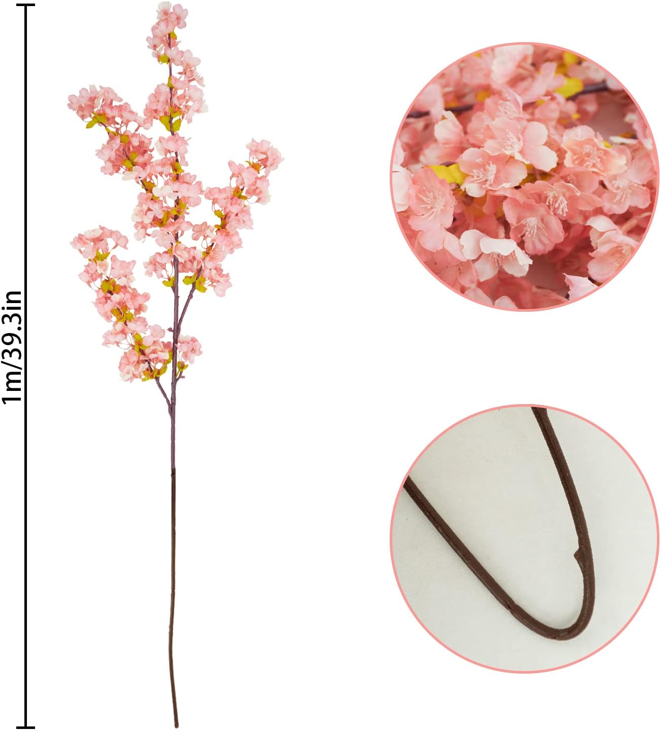 8Pcs Artificial Cherry Blossom Flowers, Silk Cherry Blossom Branches, Fake Plum Blossom Flowers Arrangement for DIY Home Wedding Tree Party Decor Pink