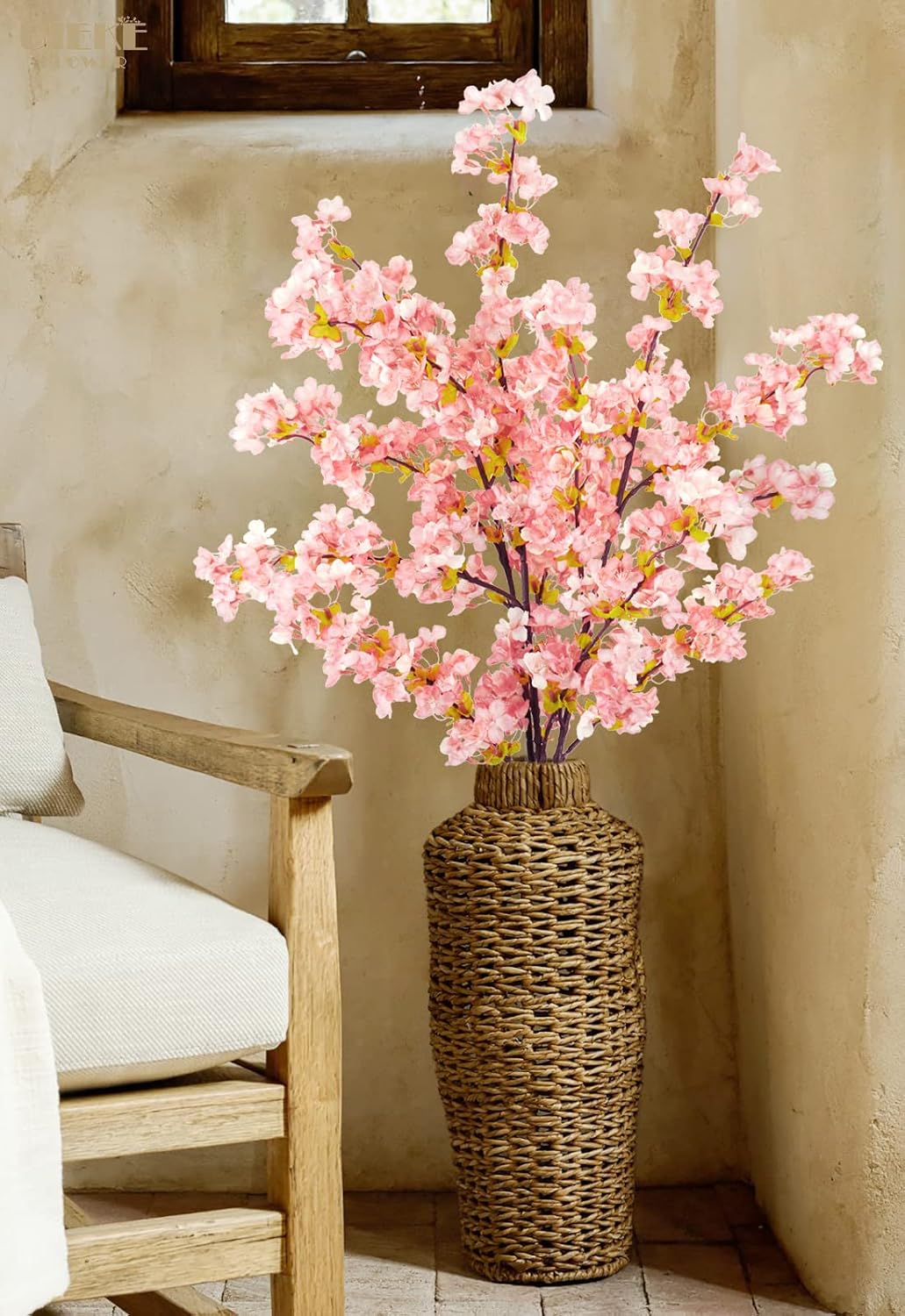 8Pcs Artificial Cherry Blossom Flowers, Silk Cherry Blossom Branches, Fake Plum Blossom Flowers Arrangement for DIY Home Wedding Tree Party Decor Pink