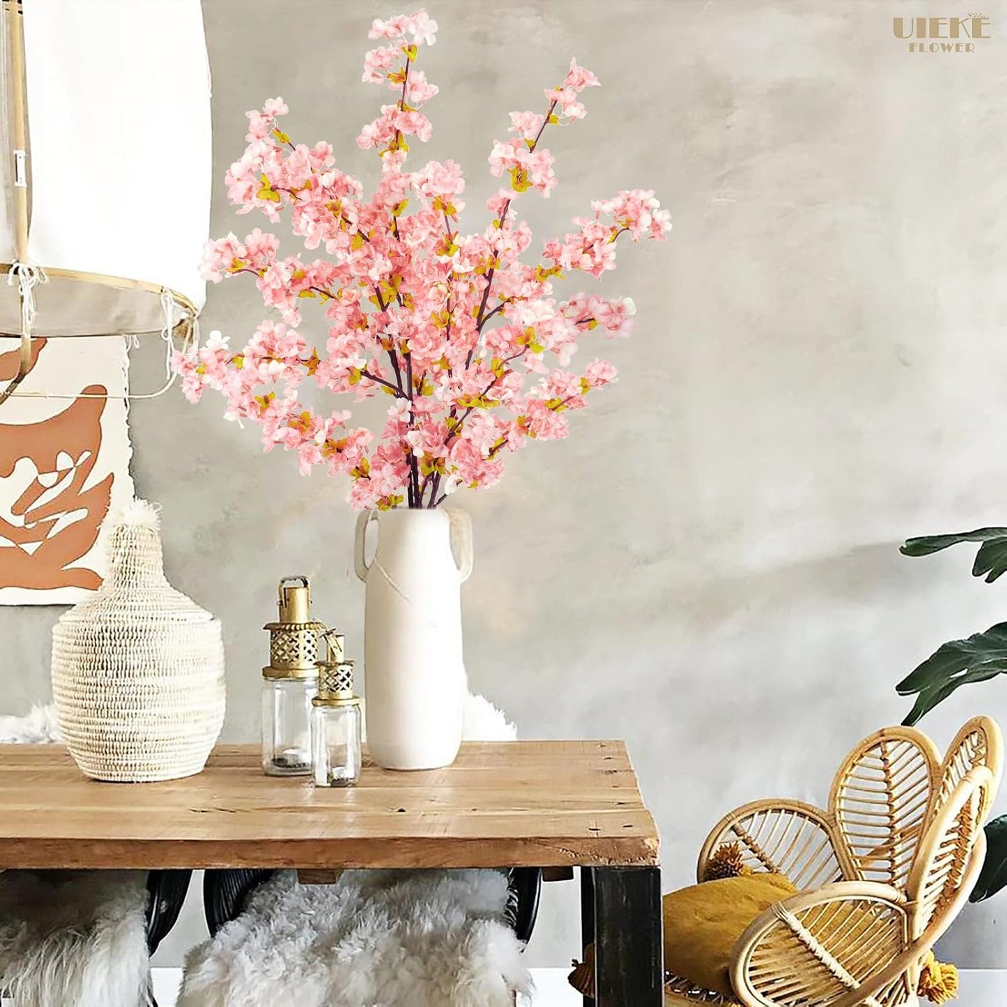 8Pcs Artificial Cherry Blossom Flowers, Silk Cherry Blossom Branches, Fake Plum Blossom Flowers Arrangement for DIY Home Wedding Tree Party Decor Pink