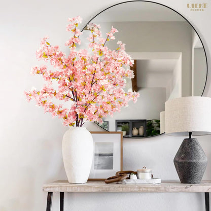 8Pcs Artificial Cherry Blossom Flowers, Silk Cherry Blossom Branches, Fake Plum Blossom Flowers Arrangement for DIY Home Wedding Tree Party Decor Pink