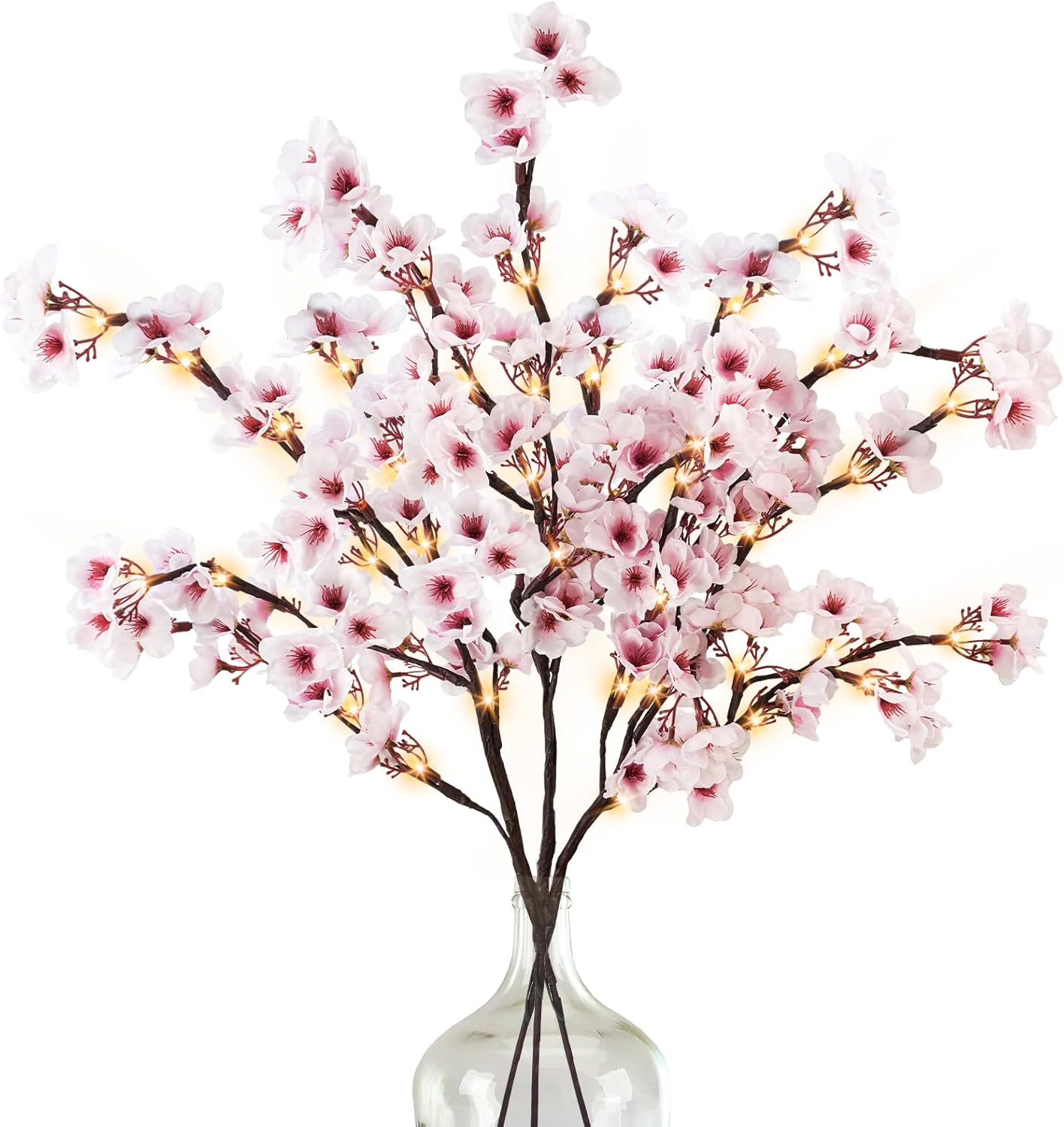 8Pcs Artificial Cherry Blossom Flowers, Silk Cherry Blossom Branches, Fake Plum Blossom Flowers Arrangement for DIY Home Wedding Tree Party Decor Pink