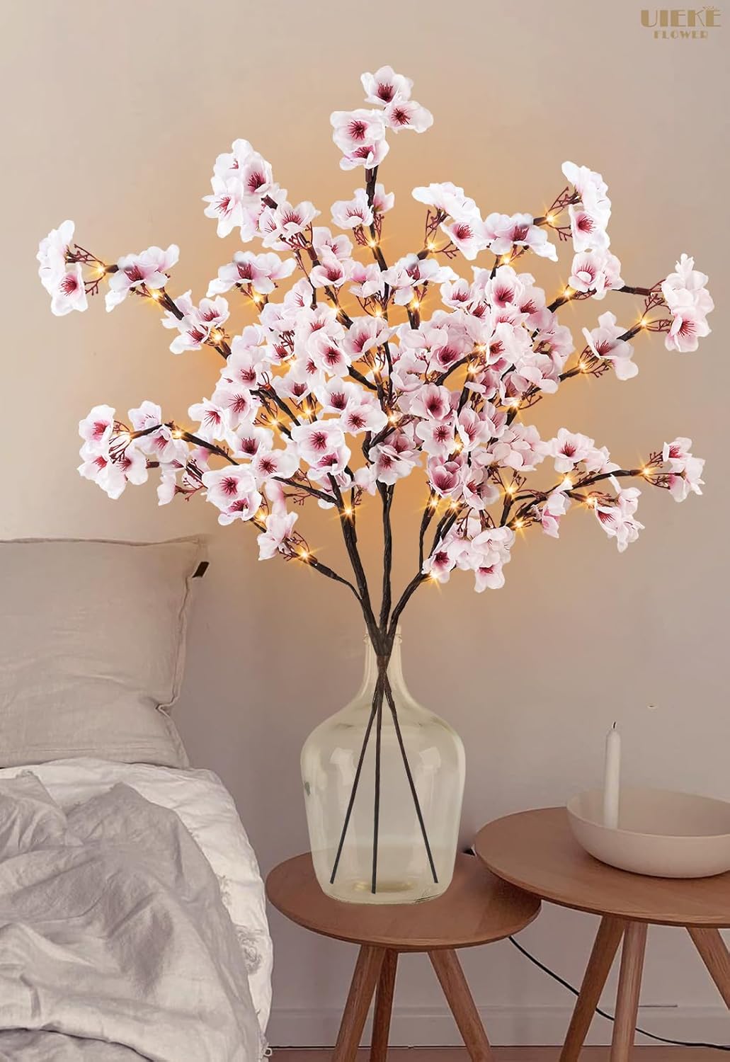 8Pcs Artificial Cherry Blossom Flowers, Silk Cherry Blossom Branches, Fake Plum Blossom Flowers Arrangement for DIY Home Wedding Tree Party Decor Pink