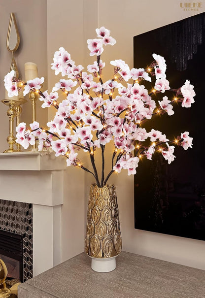 8Pcs Artificial Cherry Blossom Flowers, Silk Cherry Blossom Branches, Fake Plum Blossom Flowers Arrangement for DIY Home Wedding Tree Party Decor Pink