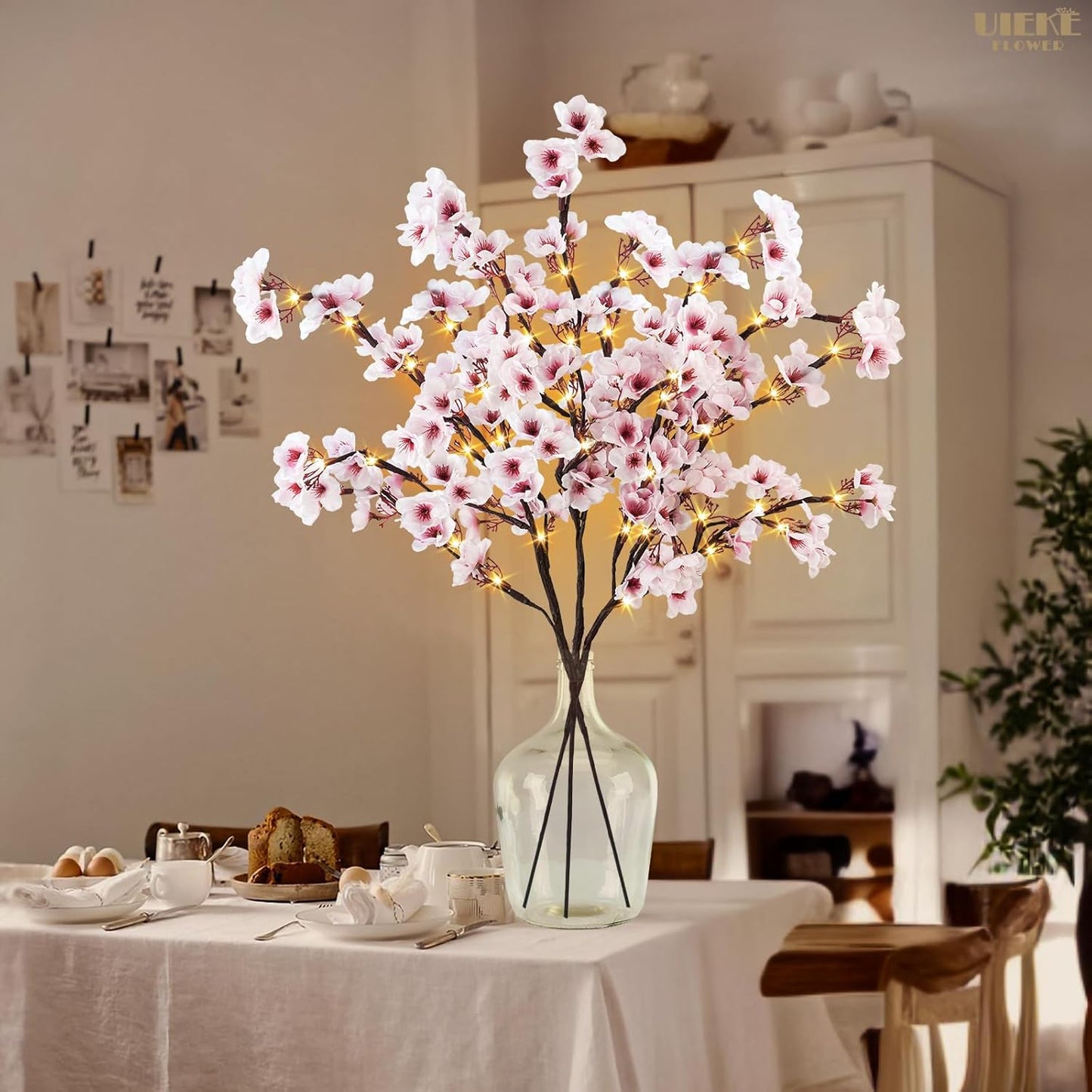 8Pcs Artificial Cherry Blossom Flowers, Silk Cherry Blossom Branches, Fake Plum Blossom Flowers Arrangement for DIY Home Wedding Tree Party Decor Pink