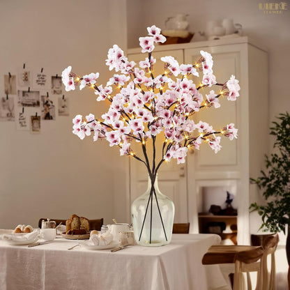 8Pcs Artificial Cherry Blossom Flowers, Silk Cherry Blossom Branches, Fake Plum Blossom Flowers Arrangement for DIY Home Wedding Tree Party Decor Pink