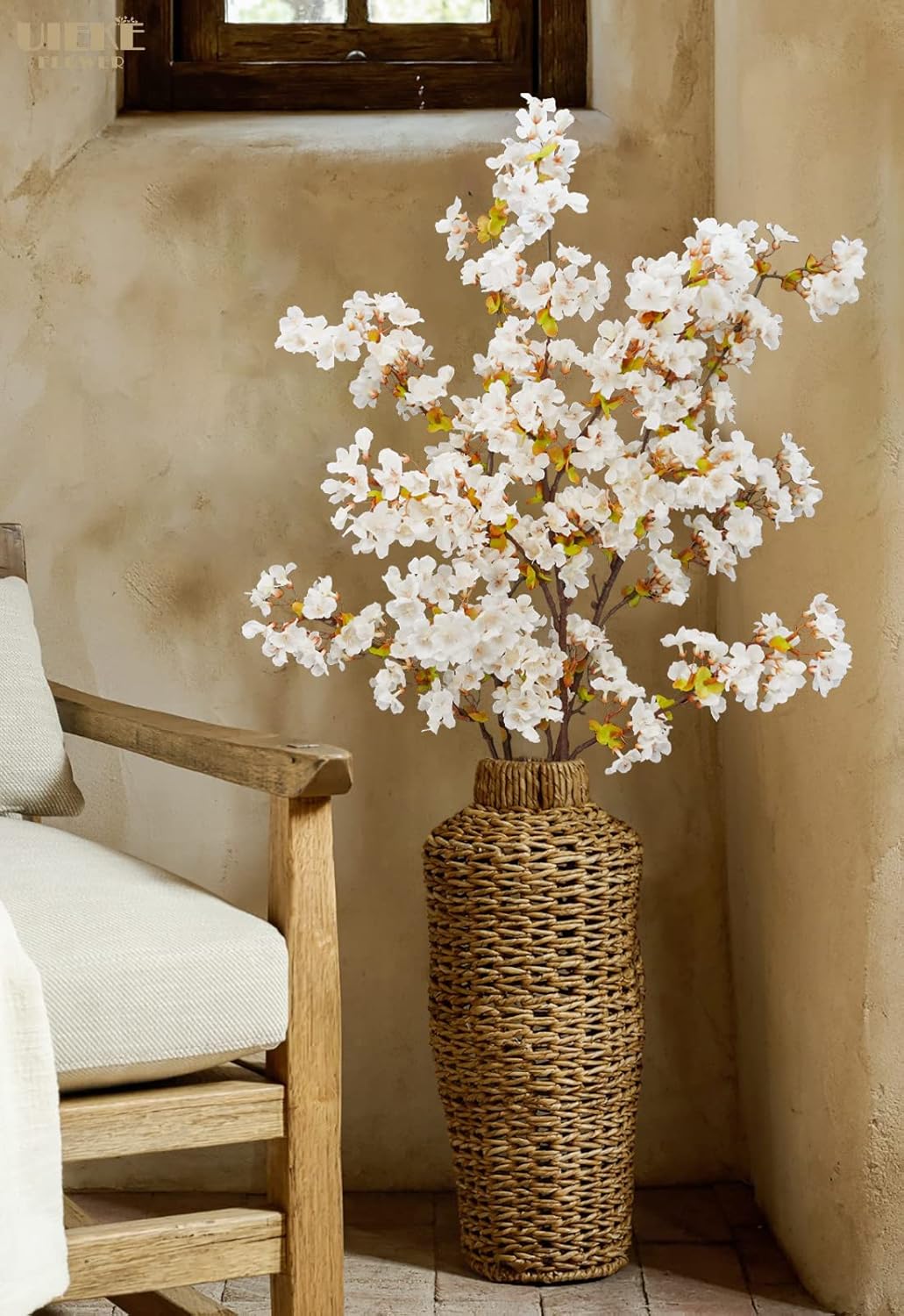 8Pcs Artificial Cherry Blossom Flowers, Silk Cherry Blossom Branches, Fake Plum Blossom Flowers Arrangement for DIY Home Wedding Tree Party Decor Pink