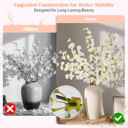 8Pcs Artificial Cherry Blossom Flowers, Silk Cherry Blossom Branches, Fake Plum Blossom Flowers Arrangement for DIY Home Wedding Tree Party Decor Pink