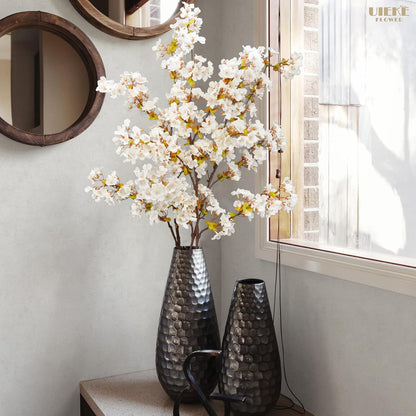 8Pcs Artificial Cherry Blossom Flowers, Silk Cherry Blossom Branches, Fake Plum Blossom Flowers Arrangement for DIY Home Wedding Tree Party Decor Pink