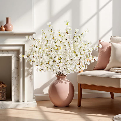 8Pcs Artificial Cherry Blossom Flowers, Silk Cherry Blossom Branches, Fake Plum Blossom Flowers Arrangement for DIY Home Wedding Tree Party Decor Pink