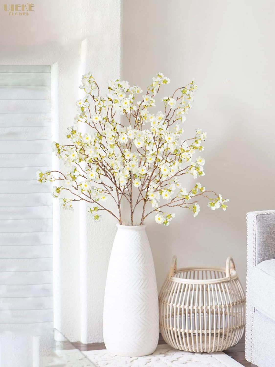 8Pcs Artificial Cherry Blossom Flowers, Silk Cherry Blossom Branches, Fake Plum Blossom Flowers Arrangement for DIY Home Wedding Tree Party Decor Pink