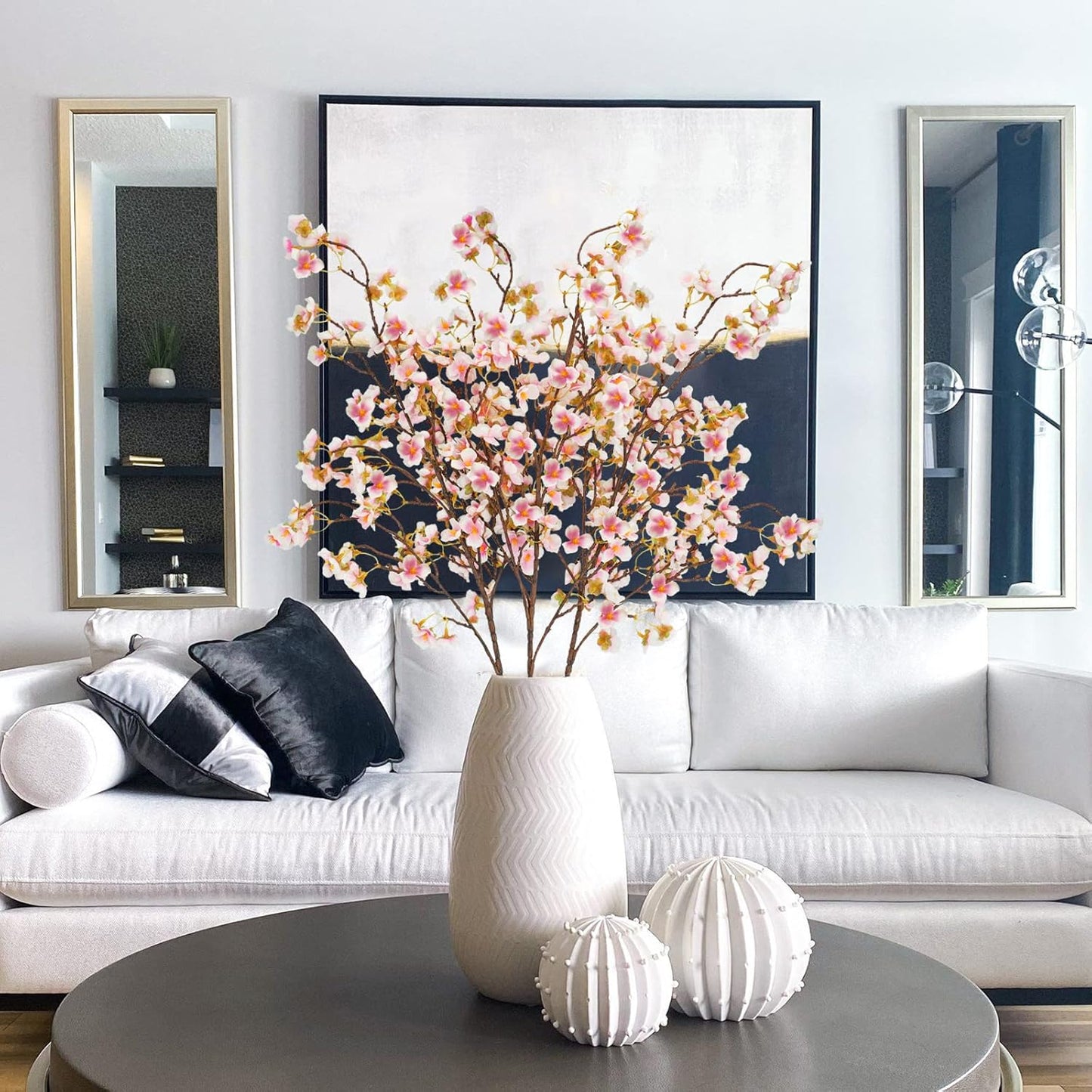 8Pcs Artificial Cherry Blossom Flowers, Silk Cherry Blossom Branches, Fake Plum Blossom Flowers Arrangement for DIY Home Wedding Tree Party Decor Pink