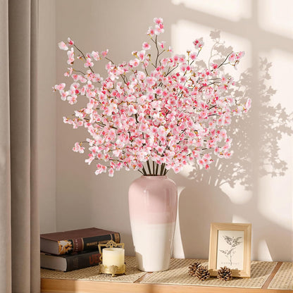 8Pcs Artificial Cherry Blossom Flowers, Silk Cherry Blossom Branches, Fake Plum Blossom Flowers Arrangement for DIY Home Wedding Tree Party Decor Pink