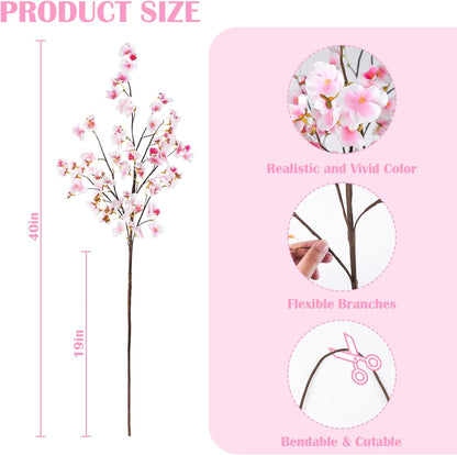 8Pcs Artificial Cherry Blossom Flowers, Silk Cherry Blossom Branches, Fake Plum Blossom Flowers Arrangement for DIY Home Wedding Tree Party Decor Pink