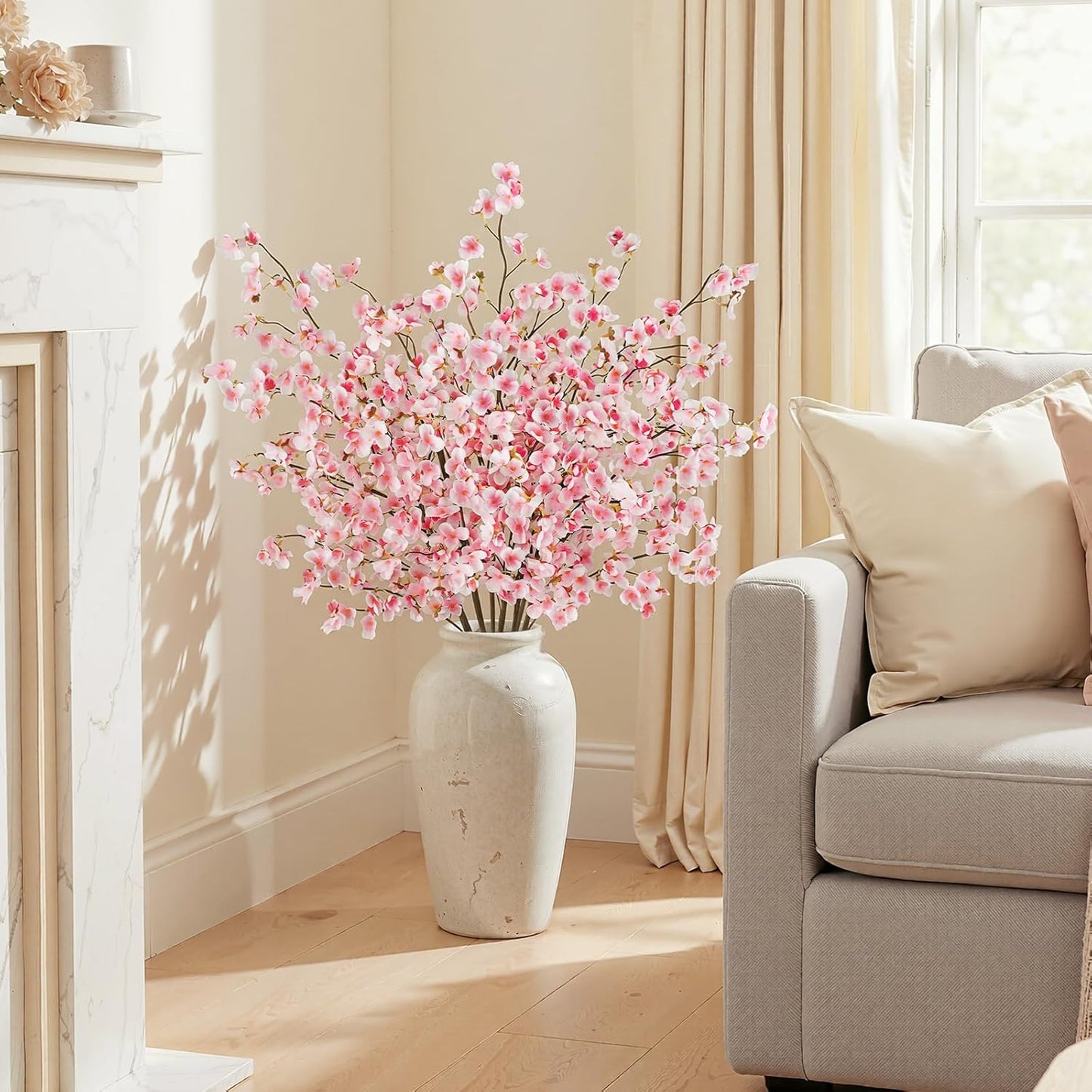 8Pcs Artificial Cherry Blossom Flowers, Silk Cherry Blossom Branches, Fake Plum Blossom Flowers Arrangement for DIY Home Wedding Tree Party Decor Pink