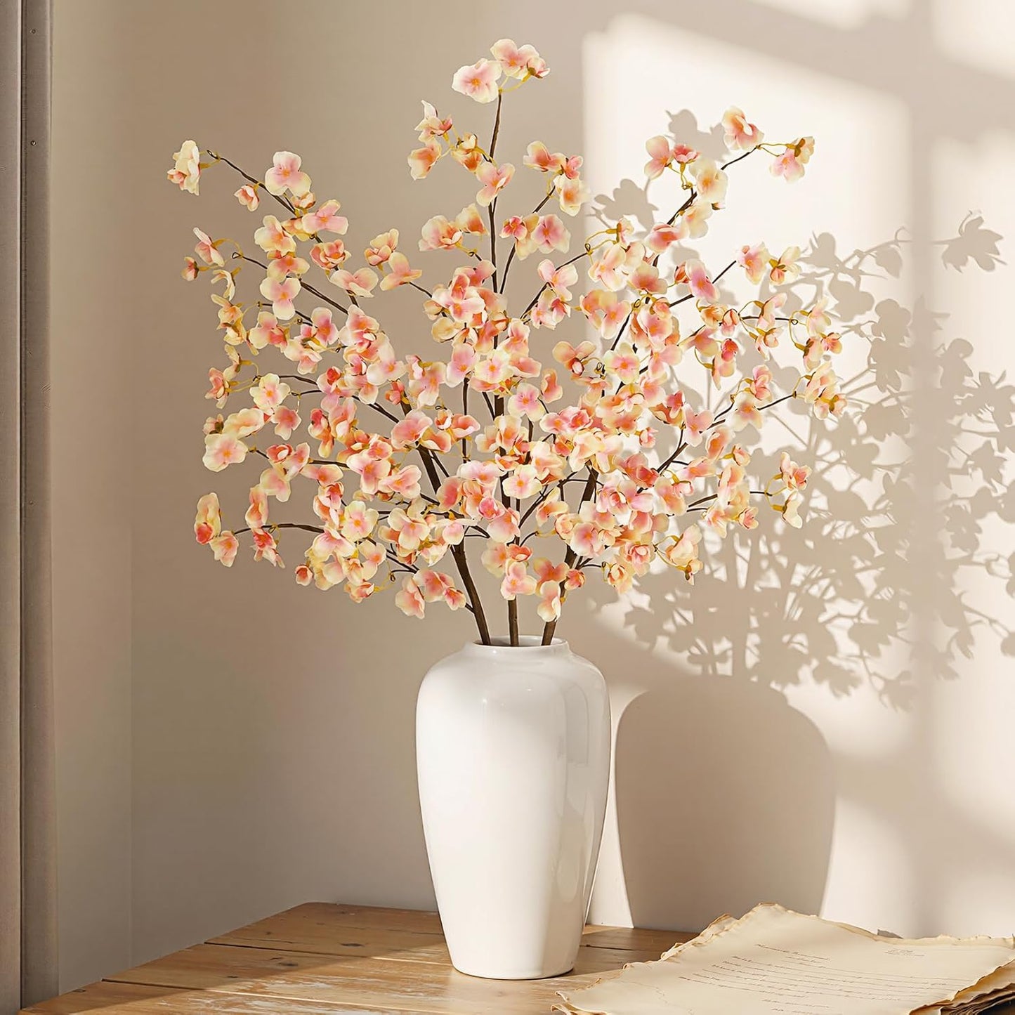 8Pcs Artificial Cherry Blossom Flowers, Silk Cherry Blossom Branches, Fake Plum Blossom Flowers Arrangement for DIY Home Wedding Tree Party Decor Pink