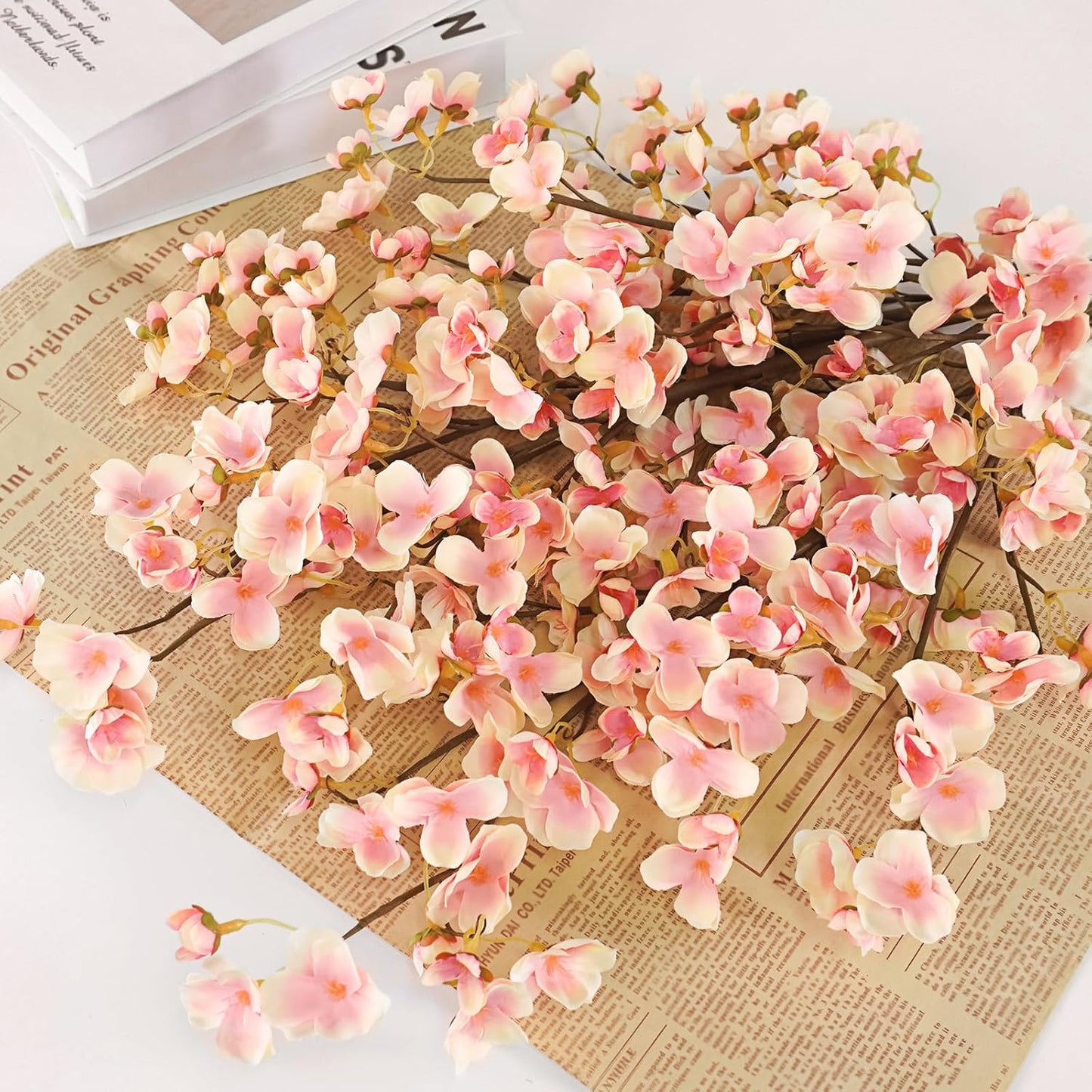 8Pcs Artificial Cherry Blossom Flowers, Silk Cherry Blossom Branches, Fake Plum Blossom Flowers Arrangement for DIY Home Wedding Tree Party Decor Pink
