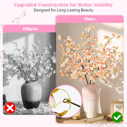 8Pcs Artificial Cherry Blossom Flowers, Silk Cherry Blossom Branches, Fake Plum Blossom Flowers Arrangement for DIY Home Wedding Tree Party Decor Pink