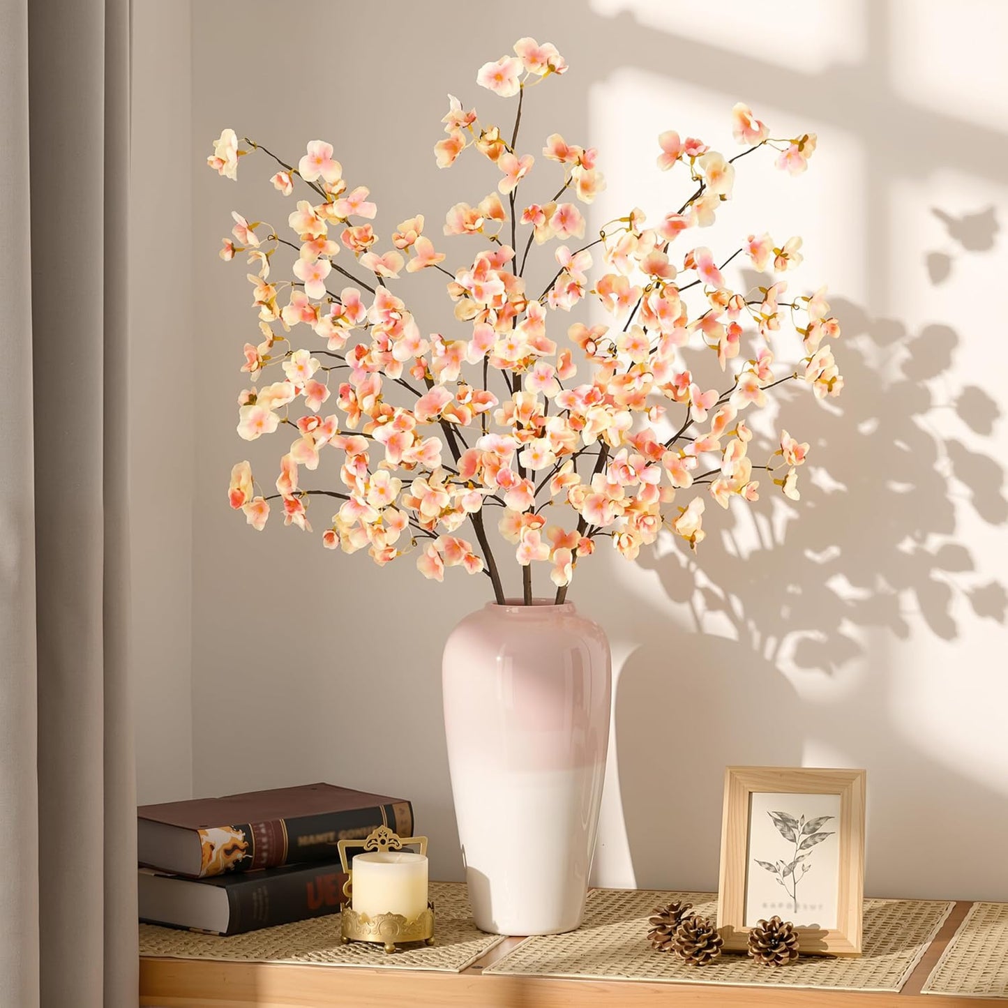 8Pcs Artificial Cherry Blossom Flowers, Silk Cherry Blossom Branches, Fake Plum Blossom Flowers Arrangement for DIY Home Wedding Tree Party Decor Pink
