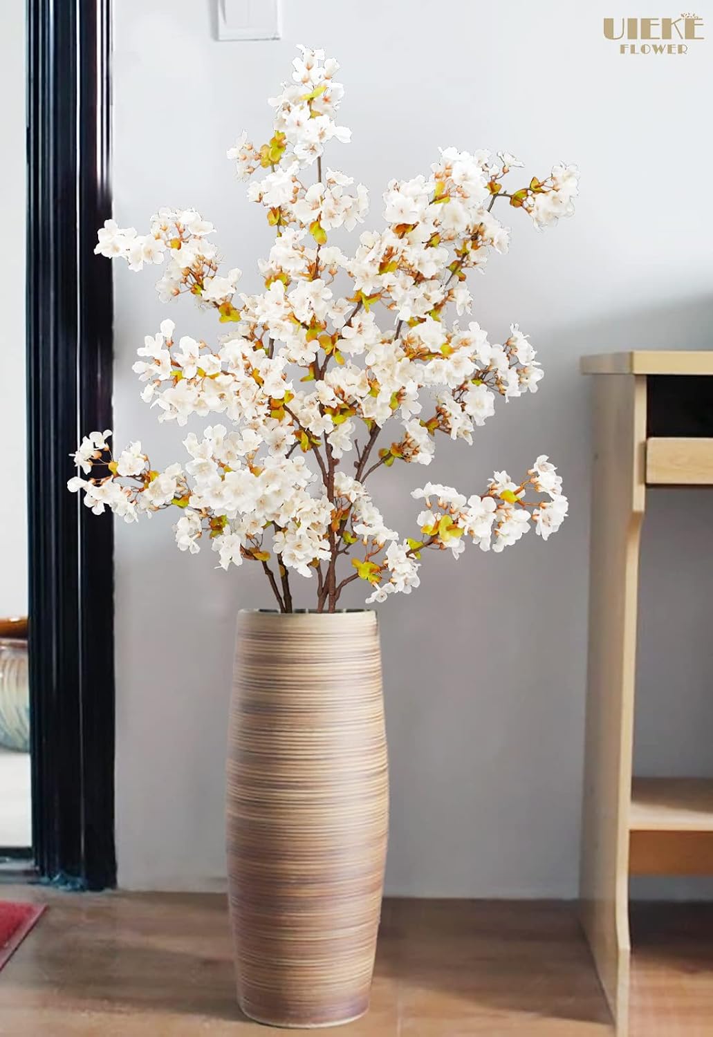 8Pcs Artificial Cherry Blossom Flowers, Silk Cherry Blossom Branches, Fake Plum Blossom Flowers Arrangement for DIY Home Wedding Tree Party Decor Pink