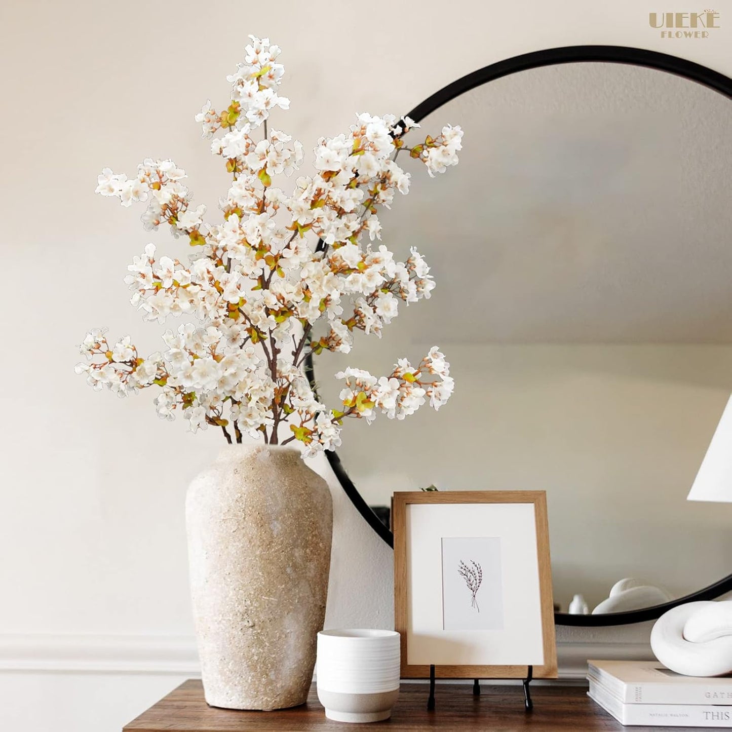 8Pcs Artificial Cherry Blossom Flowers, Silk Cherry Blossom Branches, Fake Plum Blossom Flowers Arrangement for DIY Home Wedding Tree Party Decor Pink