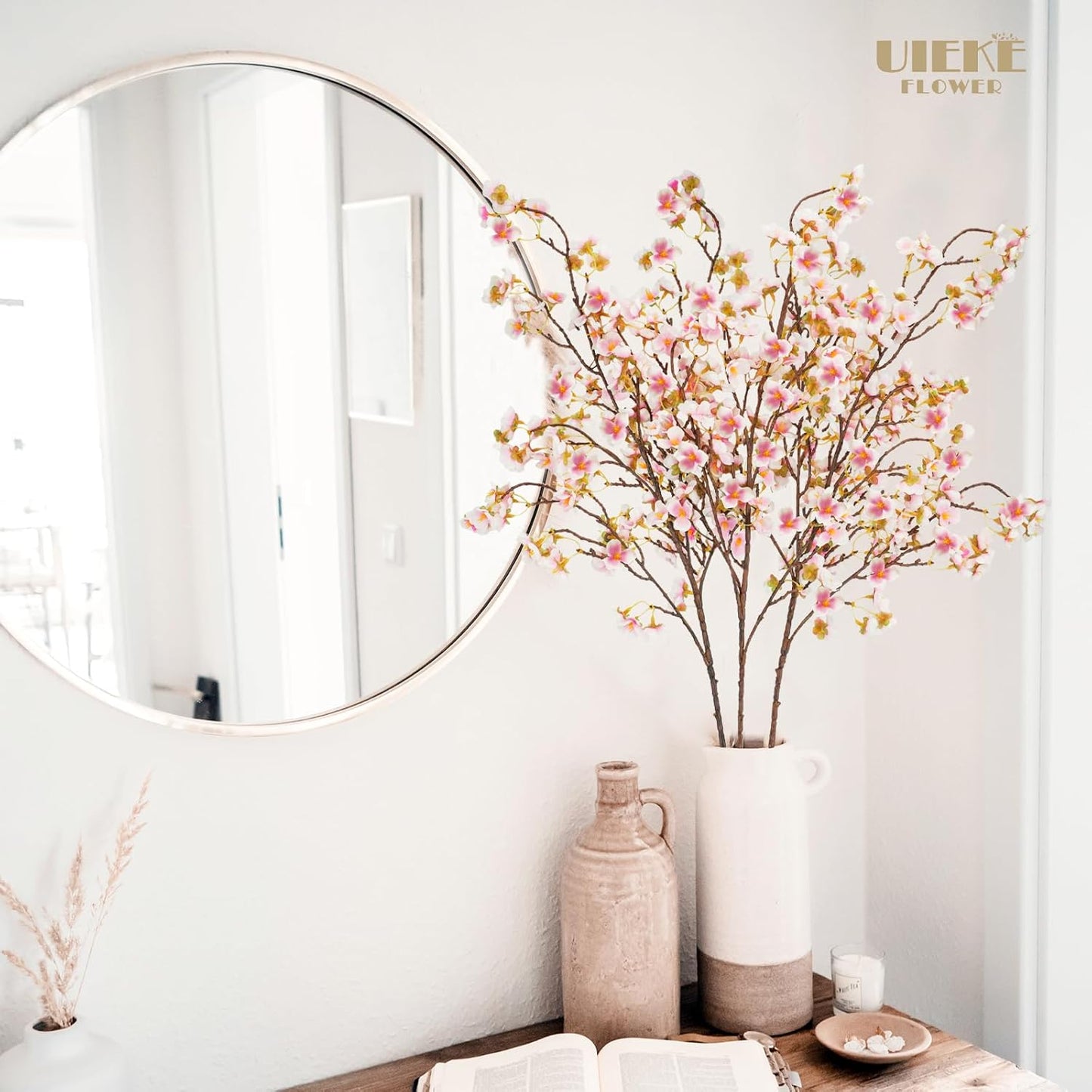 8Pcs Artificial Cherry Blossom Flowers, Silk Cherry Blossom Branches, Fake Plum Blossom Flowers Arrangement for DIY Home Wedding Tree Party Decor Pink